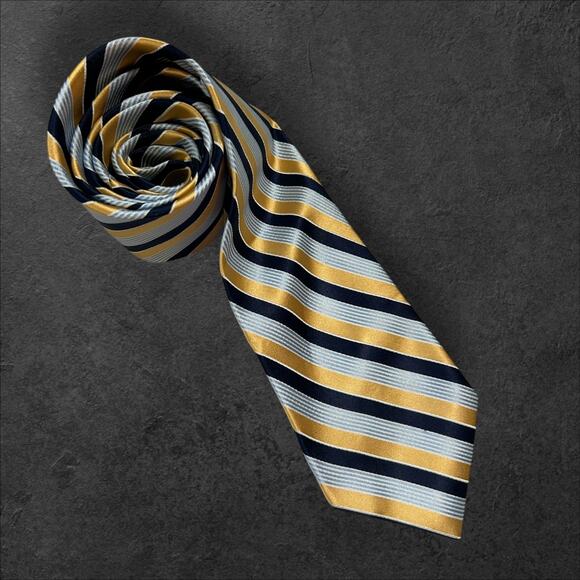 Nautica Men's Gold + Blue Striped 100% Silk Professional Tie - Picture 1 of 3